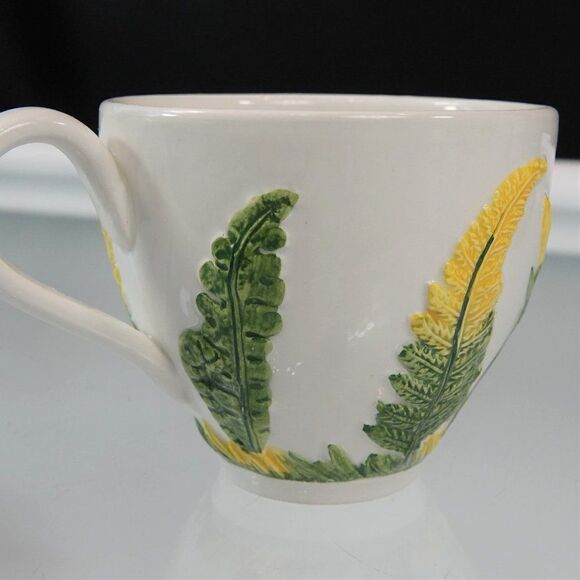 Vintage Italian Cup And Saucer Set Green Garden Ferns And Flower Bud Cottagecore - Picture 12 of 12